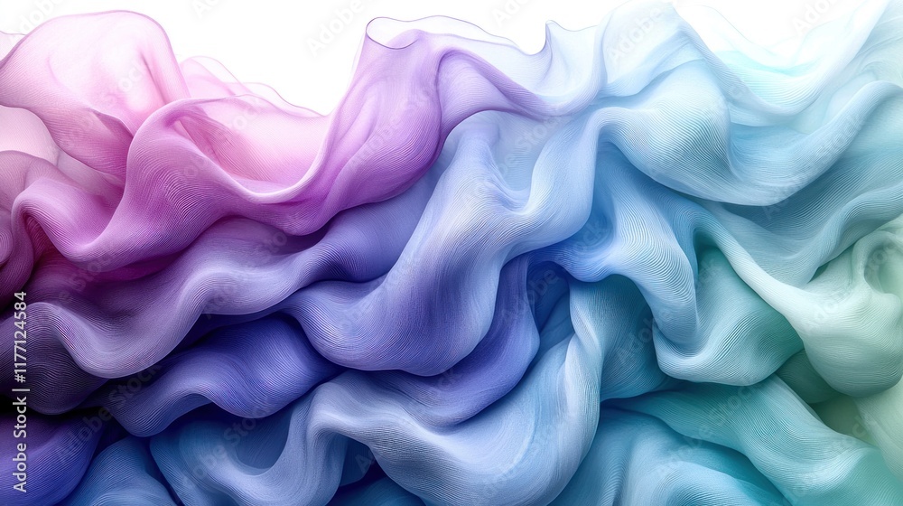 Fototapeta premium Flowing pastel fabric waves on white background for fashion or design
