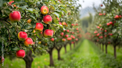 Obraz na płótnie Apple tree care tips. Best practices for orchard maintenance. How to grow apple trees in rows. Common pests and diseases in apple orchards. w salonie