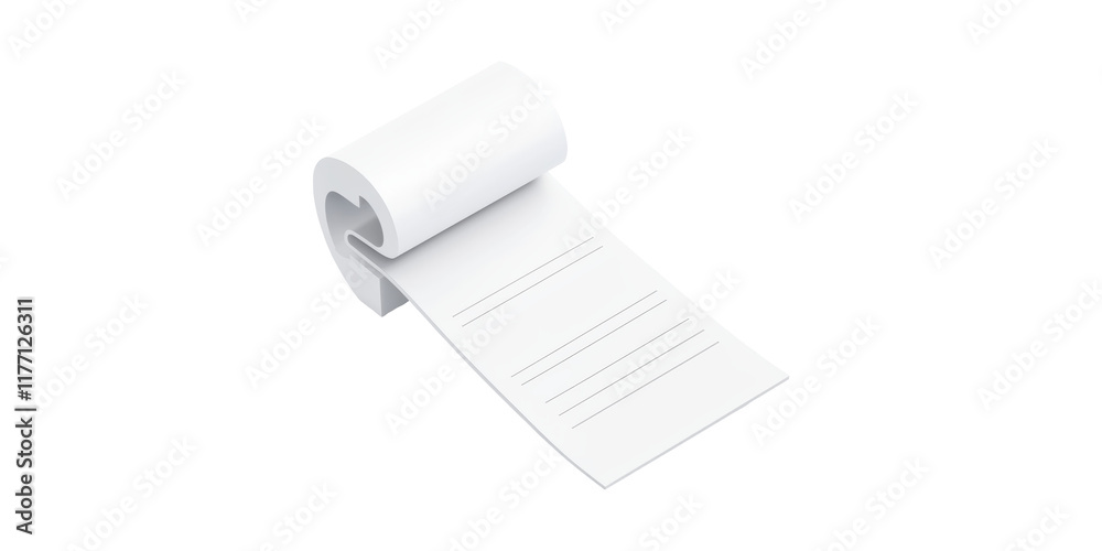 Roll of white paper with lines isolated on transparent background Roll of white paper with lines isolated on transparent background