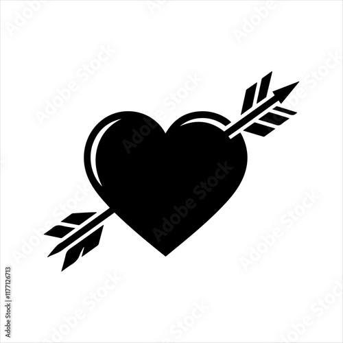 "Minimalist Heart and Arrow Silhouette Vector Design for Valentine's Day"