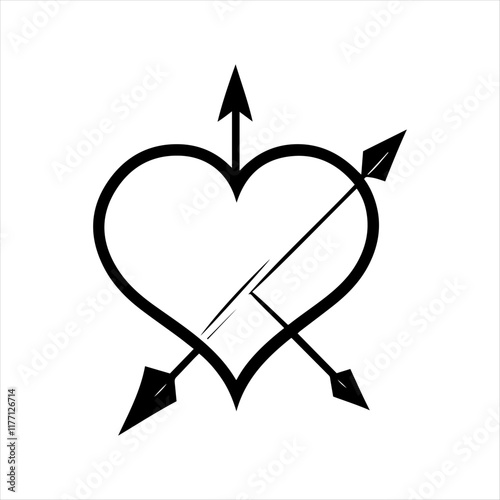 "Minimalist Heart and Arrow Silhouette Vector Design for Valentine's Day"