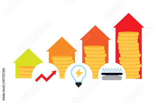 Global energy crisis, high energy costs inflation graph, increase in energy charges. Vector stock illustration.