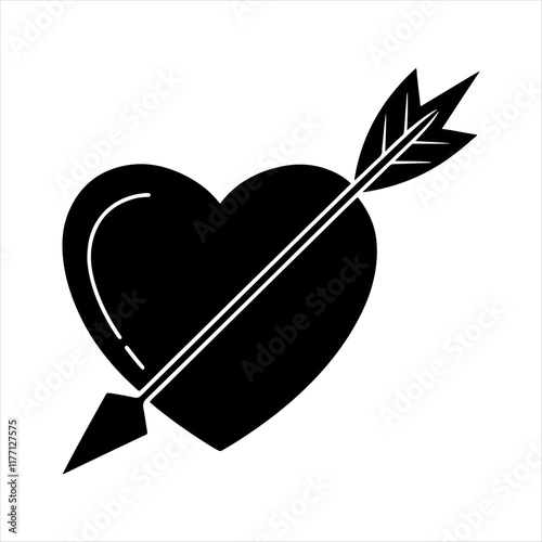 "Minimalist Heart and Arrow Silhouette Vector Design for Valentine's Day"
