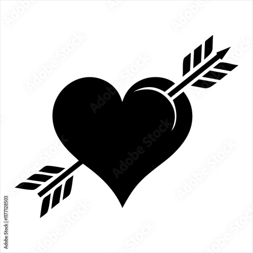 "Minimalist Heart and Arrow Silhouette Vector Design for Valentine's Day"