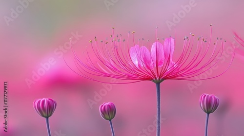 Delicate pink flower blooming in serene landscape