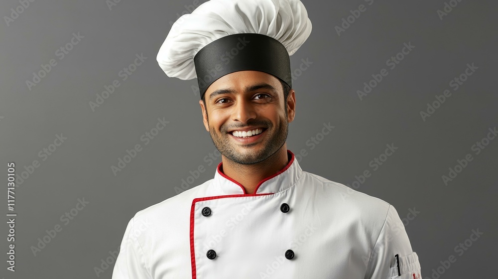 Smiling Chef Portrait Against Gray Background Smiling Chef Portrait Against Gray Background