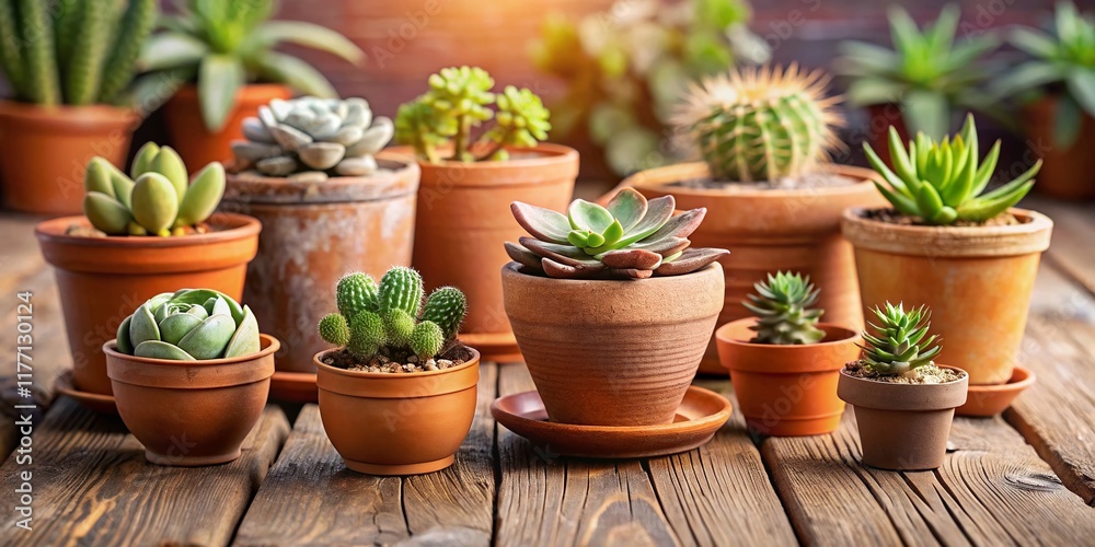 Fototapeta premium Adorable Mini Clay Pots for Succulents and Herbs - Perfect for Home Decor