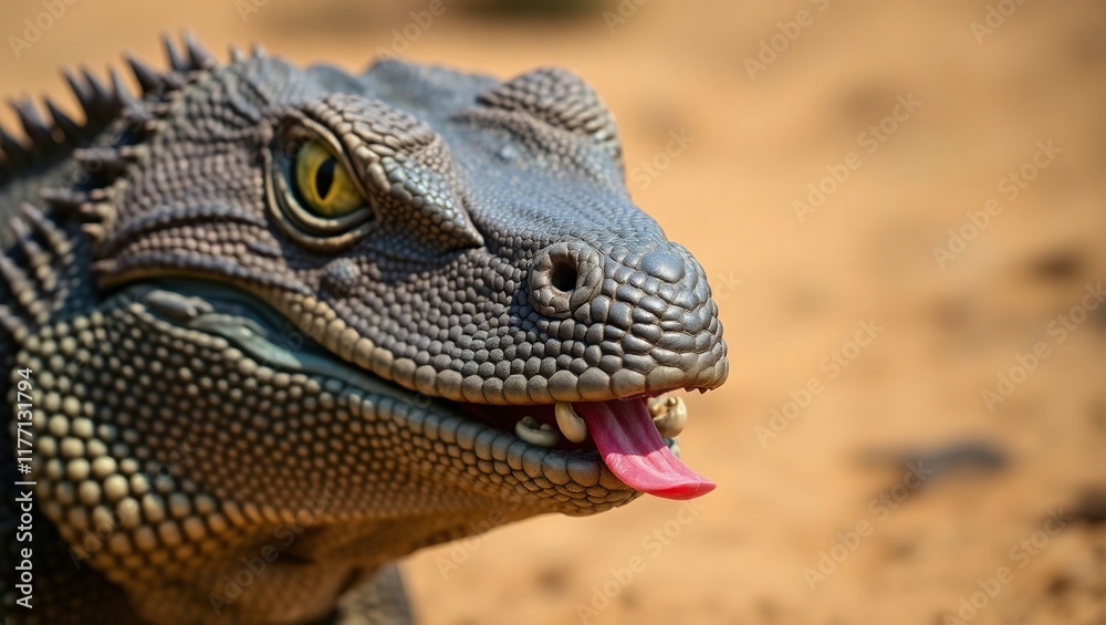 Obraz premium Closeup of a lizards head showing its tongue