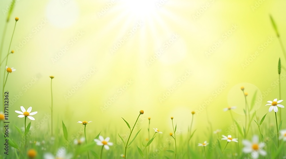 Fototapeta Sunlit Meadow: A Springtime Tapestry of Daisies and Soft Light
