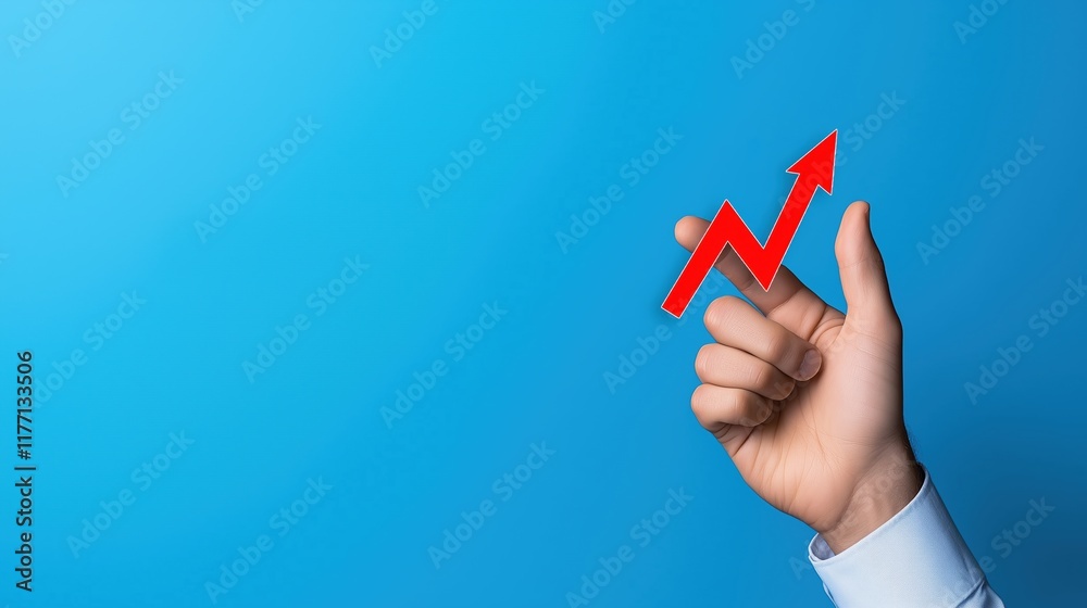 A hand showcasing a rising red arrow indicating upward momentum, success, and development. Perfect for topics related to business growth and financial progress. A hand showcasing a rising red arrow indicating upward momentum, success, and development. Perfect for topics related to business growth and financial progress.
