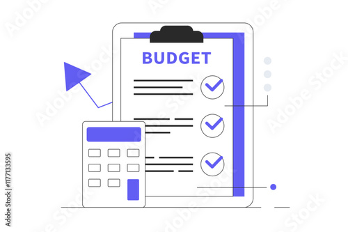 Planning financial budget concept. Business Checklist accounting and savings at family. Flat Cartoon Vector Illustration, icon. Stylish abstract