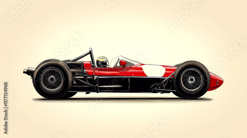  A Classic Motorsport Illustration.  A detailed drawing of a retro race car, showcasing its elegant design and powerful engine. Perfect for automotive enthusiasts and art lovers. photo