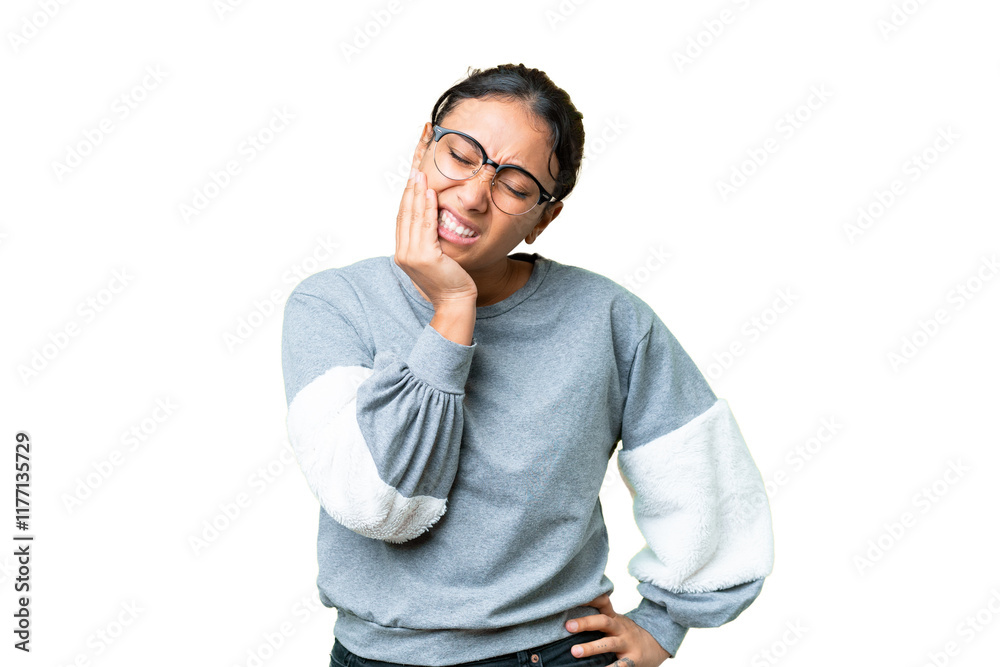 Young Uruguayan woman over isolated chroma key background with toothache Young Uruguayan woman over isolated chroma key background with toothache