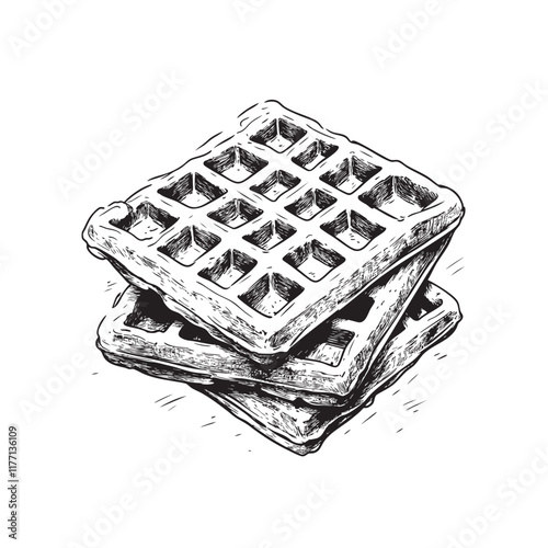 waffles vector design isolated on white background - belgian waffles sketch