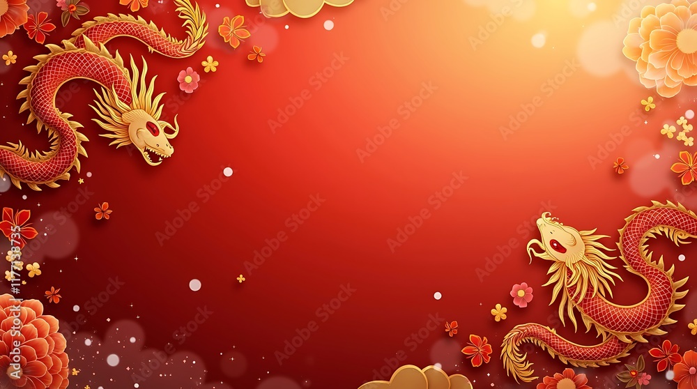 Chinese New Year Dragon Celebration: A Festive Red and Gold Design Chinese New Year Dragon Celebration: A Festive Red and Gold Design