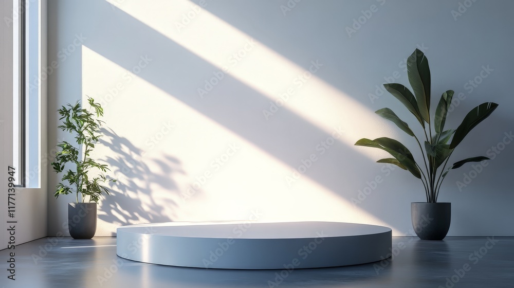 A minimalist pedestal set in a white background, ideal for showcasing products in a modern aesthetic. A minimalist pedestal set in a white background, ideal for showcasing products in a modern aesthetic.