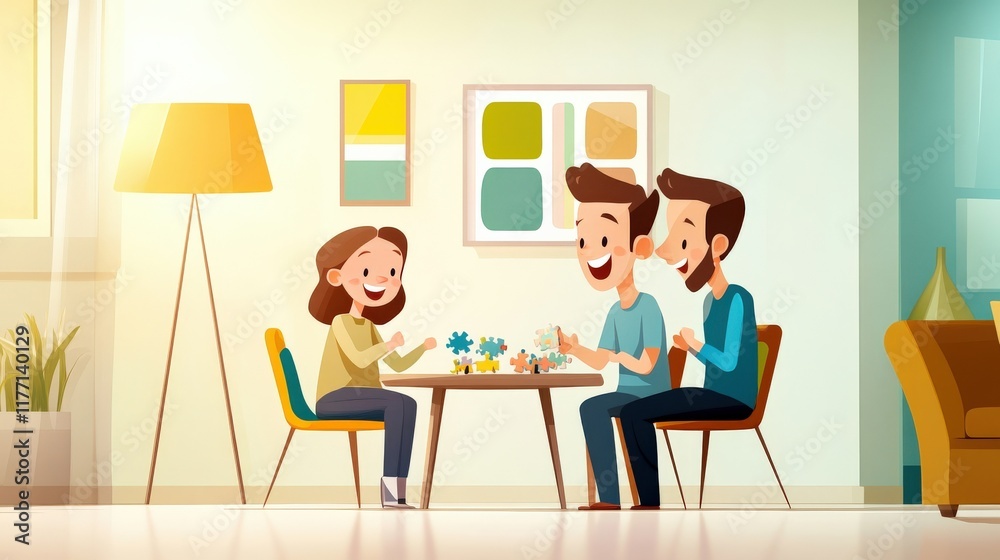Joyful Family Gathering Around Table Enjoying Creative Activities in Cozy Living Room with Natural Light and Colorful Decor Joyful Family Gathering Around Table Enjoying Creative Activities in Cozy Living Room with Natural Light and Colorful Decor