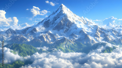 Snowy Mountain Peak Above the Clouds 3D Illustration