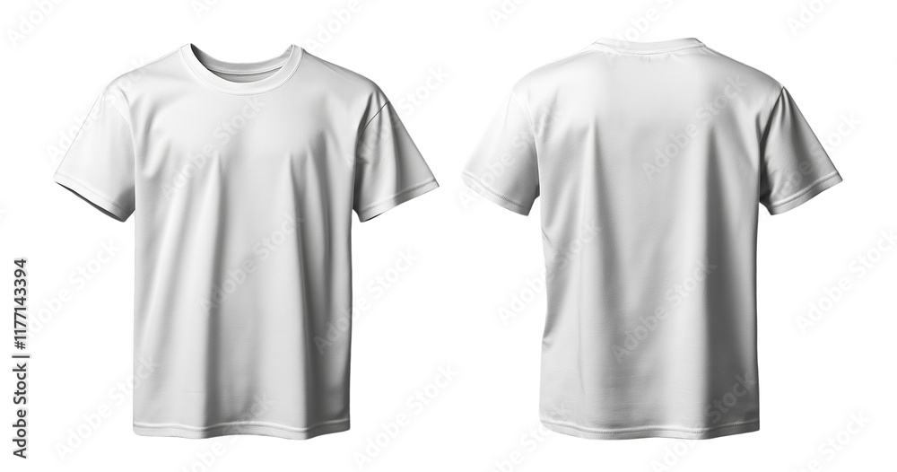White T-shirt template on a transparent background, front and back view. Mockup for design print presentation, a blank white T-shirt for fashion in the studio, isolated on a clear PNG background White T-shirt template on a transparent background, front and back view. Mockup for design print presentation, a blank white T-shirt for fashion in the studio, isolated on a clear PNG background