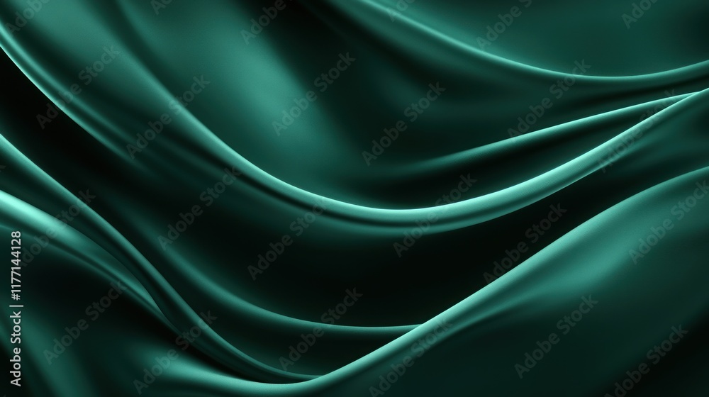 Obraz premium Emerald Green Silk Drapery: Abstract Texture and Smooth Waves
