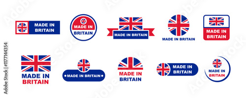 Set of made in Britain emblem vector. United Kingdom manufactured. Production on Great Britain. Vector 10 Eps.