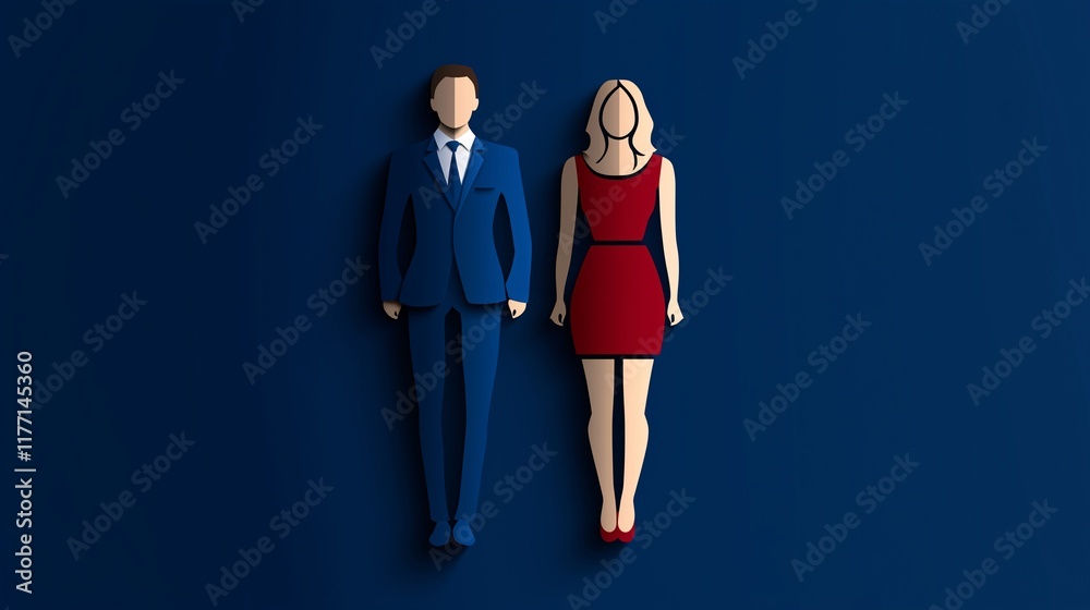 custom made wallpaper toronto digitalMinimalistic cutout of a man and woman in formal outfits on a blue background.