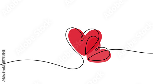 Two hearts continuous one line drawing. Valentines day concept