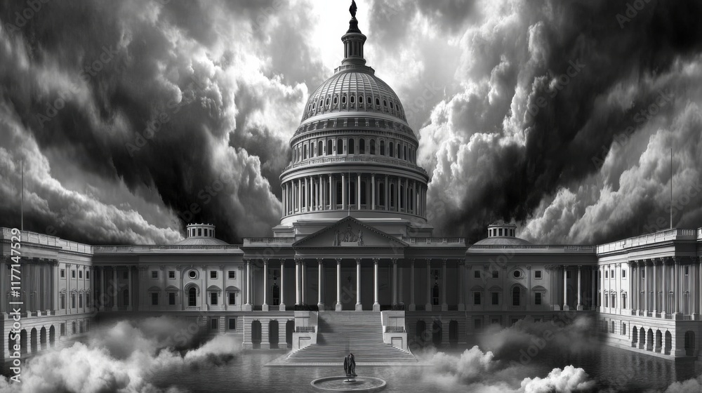 Fototapeta premium Capitol Building Under a Stormy Sky: A Powerful Image of American Politics