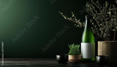 Artisanal sake blending tradition and modernity, sake Japanese artisan, innovative expertise, abstrack background, no blur, photo not dark, everything is clear, copy space