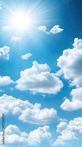 White clouds drift peacefully in the clear blue sky, offering a serene view that invites relaxation and contemplation