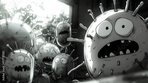 Animated Microorganisms in Black and White Style