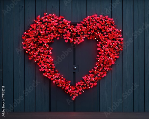 Treehouse entrance framed by Valentinethemed heartshaped vines and glowing red fairy lights photo