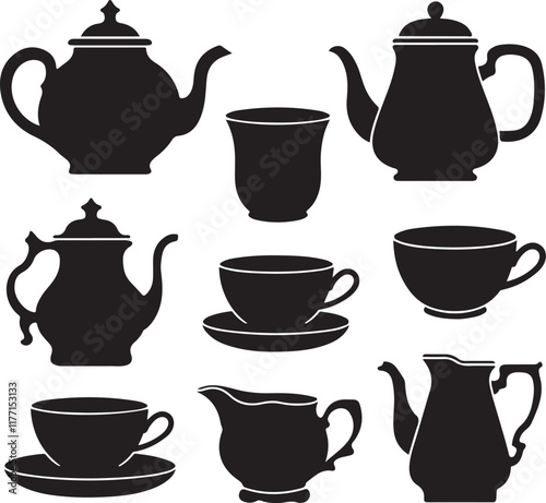 Tea and Coffee Set Silhouette Bundle Vector Art