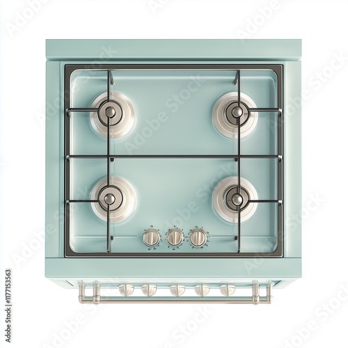 2D top view of Stove, Stove light mint furniture piece, isolated on white photo