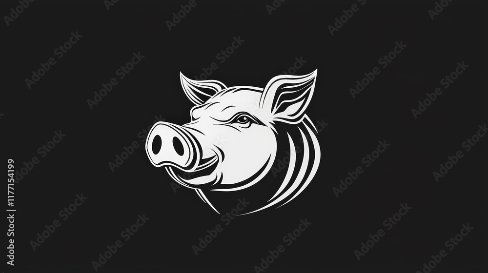 Fototapeta A sophisticated black and white vector logo featuring a stylized pig, designed for a high-end luxury brand.  Generative AI