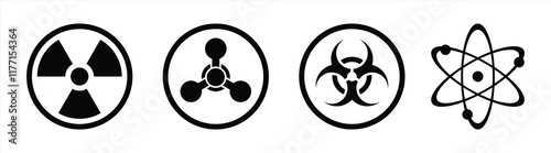 Set of Hazard Symbols Including Radioactive, Toxic, Biohazard, and Nuclear Icons