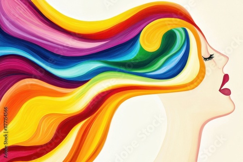 Abstract rainbow hair flowing woman's profile