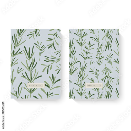 Cover design with herbs pattern. For notebooks, planners, brochures, books, catalogs etc.