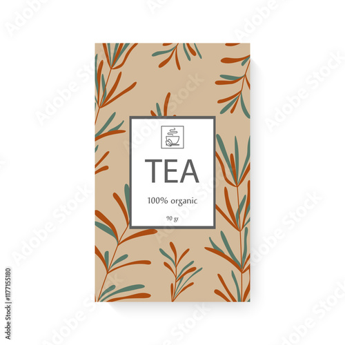 Colorful tea packaging design with floral elements and organic label. Templates packaging tea, logo, label, banner, poster, identity, branding. Stylish design for black, green, white tea.