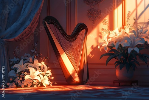 The pure beauty of harp music under soft lighting photo