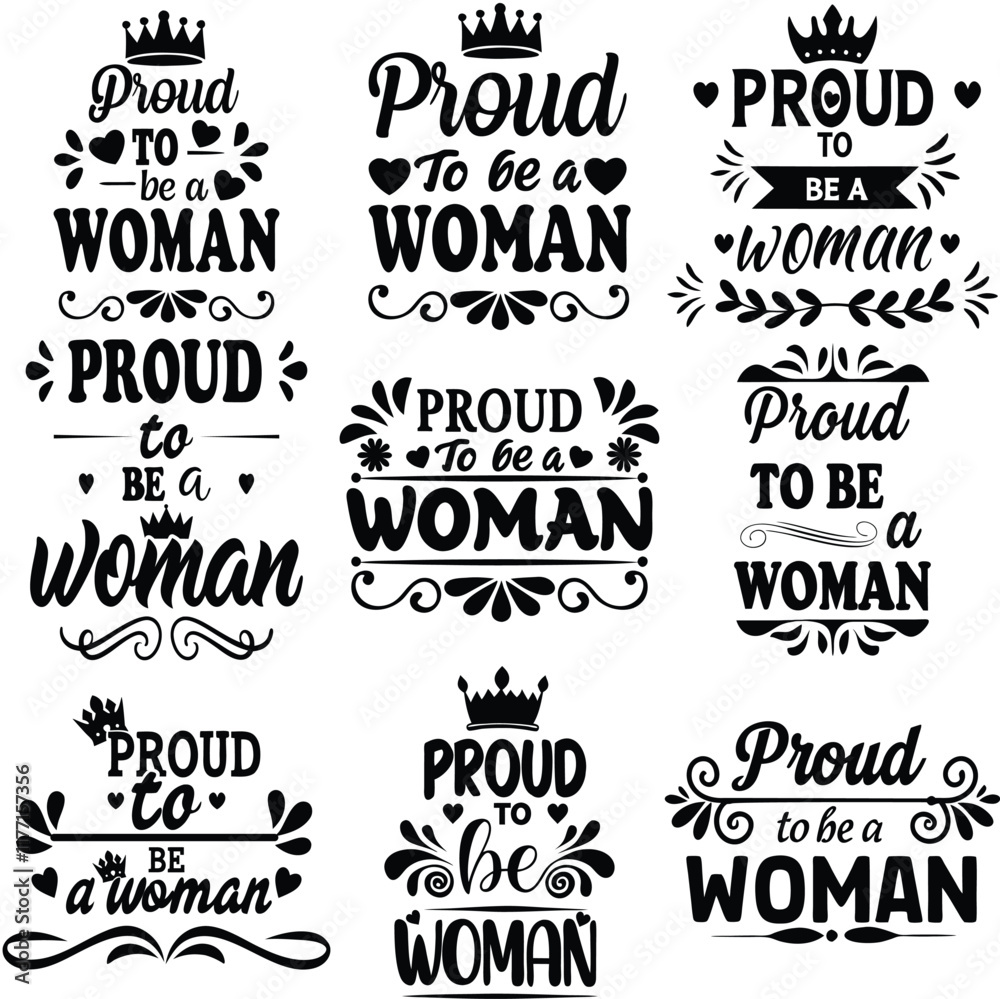 Fototapeta premium Proud To Be A Woman Lettering Set On An Isolated Background