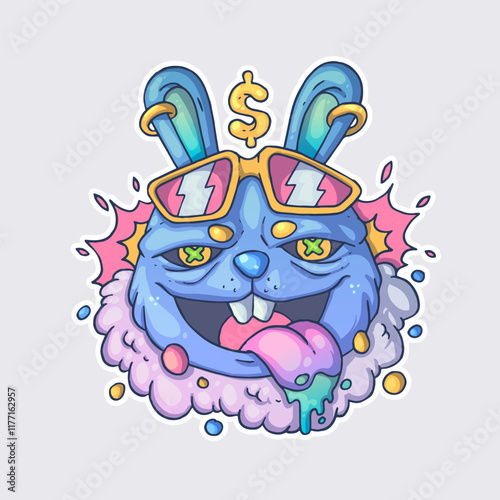 The head of a strange rabbit. Cartoon vector character. Trendy style. Vector illustration.