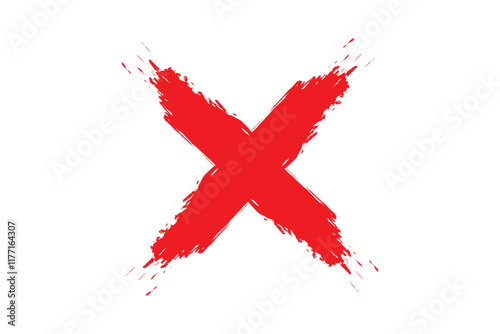 Red Cross Mark Brush Strokes and Buttons for Vote, Election Choice, Decision, Web Vector Illustration