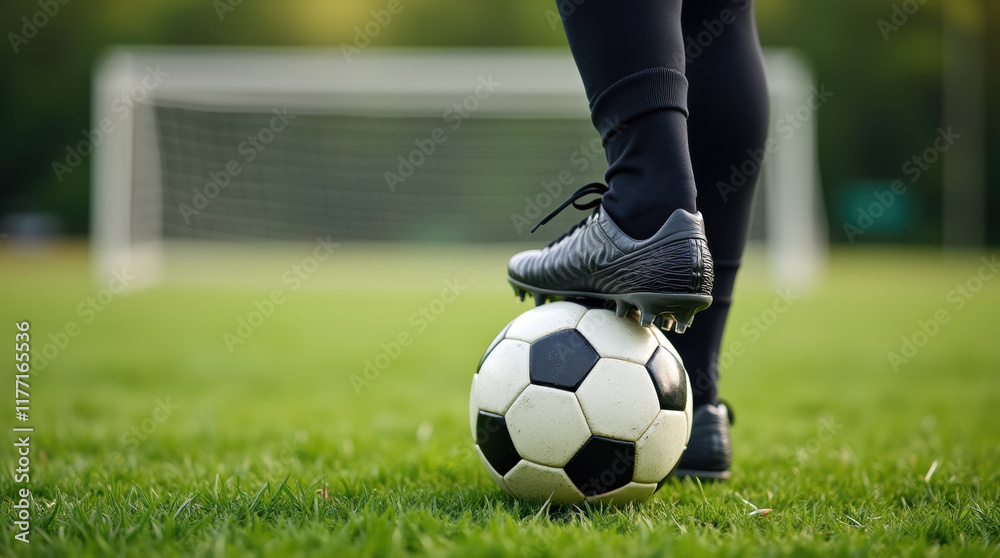 Soccer training shot with focus on ball and player Soccer training shot with focus on ball and player