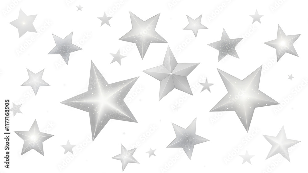 Stars of various sizes glimmering against a white background during a festive celebration creating a dreamy atmosphere Stars of various sizes glimmering against a white background during a festive celebration creating a dreamy atmosphere