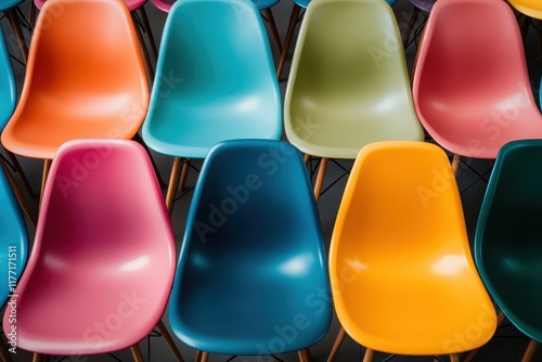 Dynamic and colorful chairs arranged to enhance artistic spaces, offering a modern and lively ambiance for creative environments and contemporary design.