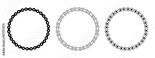 bicycle chain, monochrome, black and white round vector frame with editable outline, stroke, wireframes