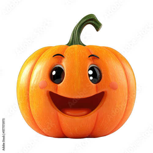 Cheerful pumpkin with a smiling face isolated on transparent background, PNG