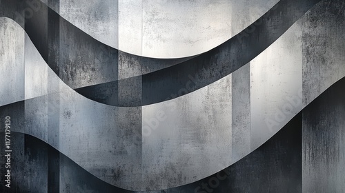 Abstract Waves of Metallic Gray and Black on Textured Background