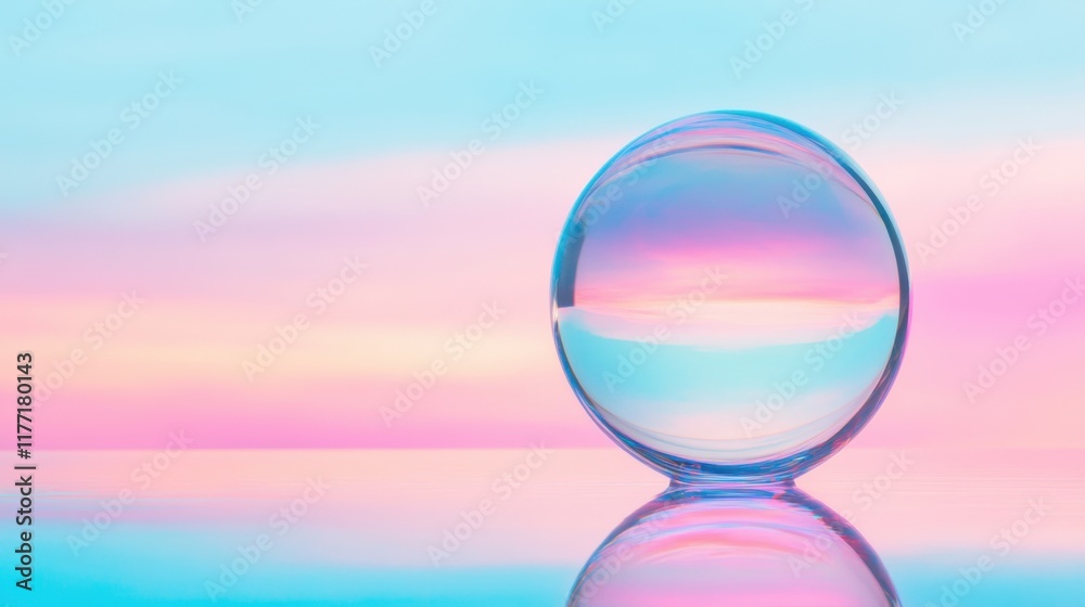 Crystal orb reflecting pastel sunset sky Crystal orb reflecting pastel sunset sky